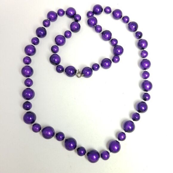 Vintage Purple Beaded Necklace, Long Single Strand, Retro 80s Style, Estate - Picture 3 of 7